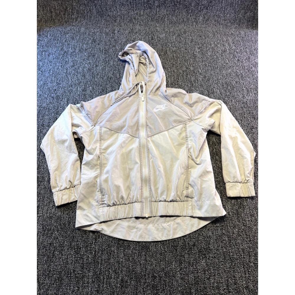 Nike Windbreaker Hoodie Womens Medium Gray Colorblock Mesh Lined Full Zip Logo